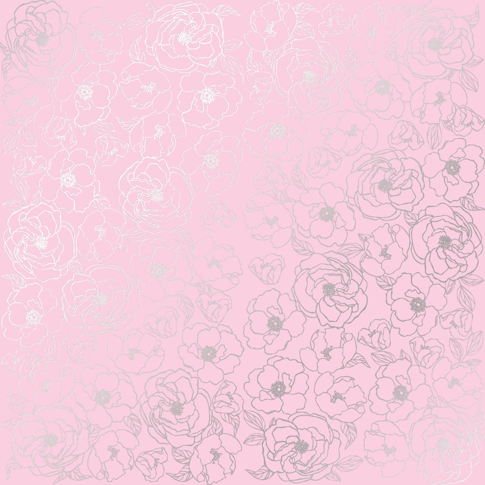 Лист односторонней бумаги с фольгированием Silver Pion Pink от Фабрика Декору, 30,5 х 30,5 см
