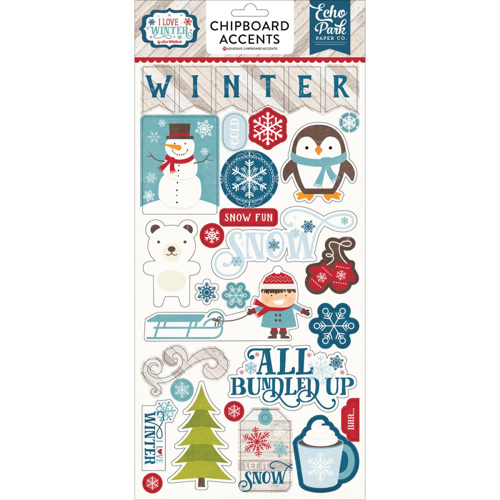 Лист чипборда I Love Winter Chipboard Accents от Echo Park