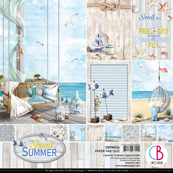 Набор двусторонней бумаги "Sound of Summer" от Ciao Bella, 12”x12”, 12 л