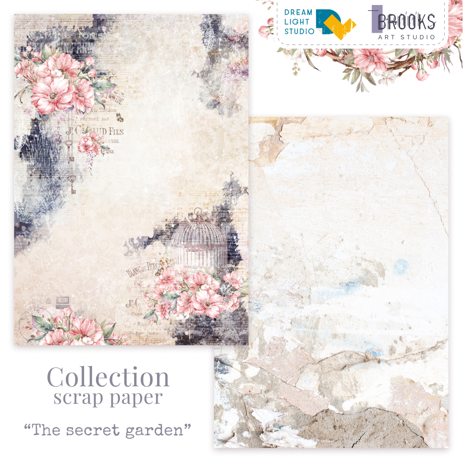Лист двусторонней бумаги DB0006-03 из коллекции "The secret garden", A4, пл. 250 г/м, от DreamLight Studio