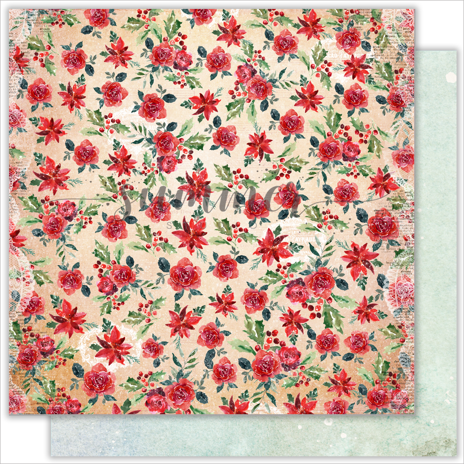 Лист двусторонней бумаги "Winter and red" 30,5х30,5 см (190 г/м), коллекция "The holiday spirit", от Summer Studio