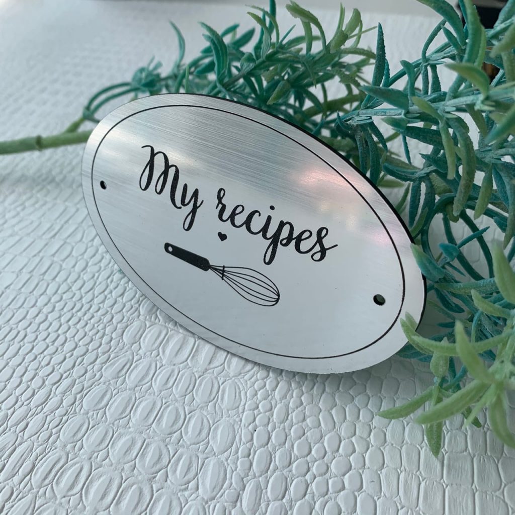 Табличка из пластика овальная "My recipes"  Серебро