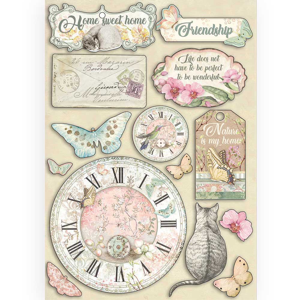 Цветная деревянная вырубка к коллекции Orchids and Cats Clock and labels от Stamperia, A5, KLSP090