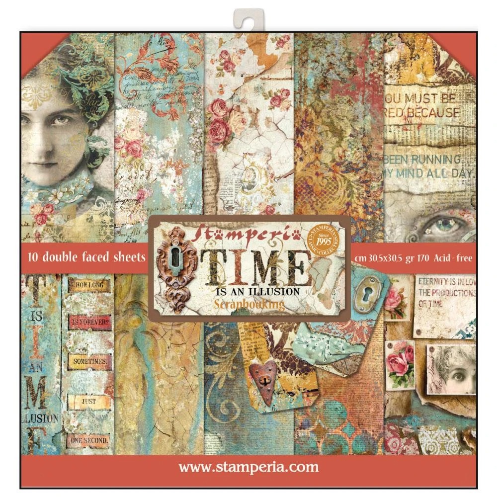 Набор двусторонней бумаги "Time's an Illusion" от Stamperia, 10 листов 30,5x30,5, SBBL33