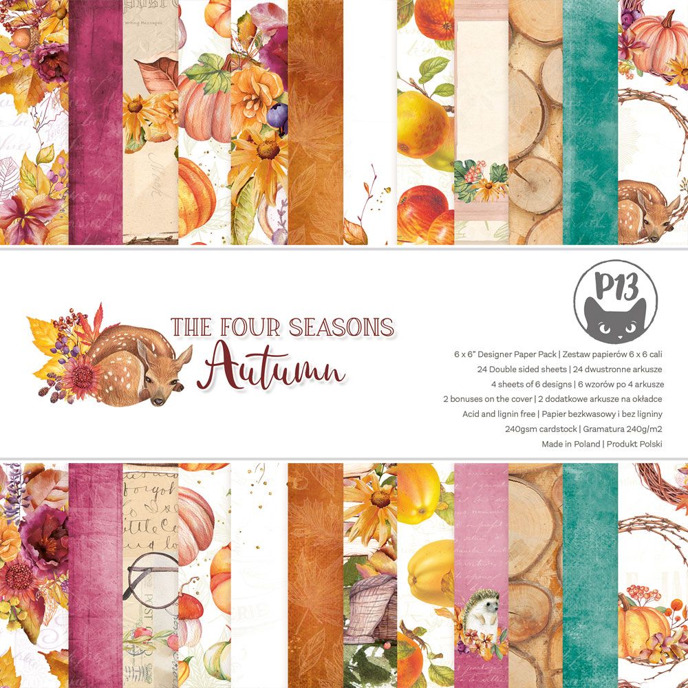 Набор двусторонней бумаги The Four Seasons - Autumn от P13, 15х15, 24 листа + 2 бонусных, 240 г/м