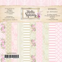 1/3 Фонового набора (5 листов) двусторонней бумаги "Hello Spring" 20х20 см (190 г/м), от Summer Studio