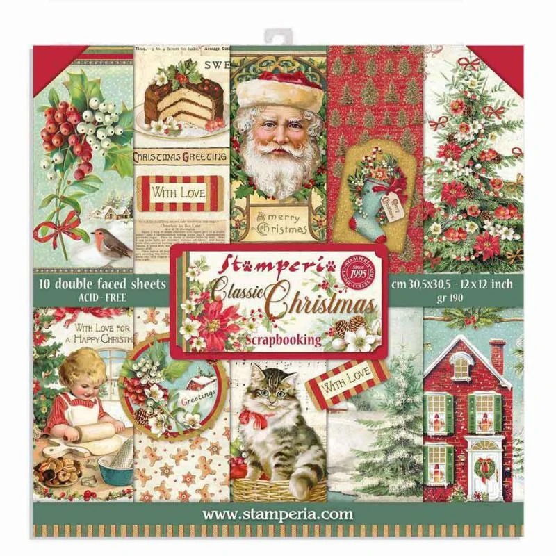 Набор двусторонней бумаги "CLASSIC CHRISTMAS" от Stamperia, 10 листов 30,5x30,5