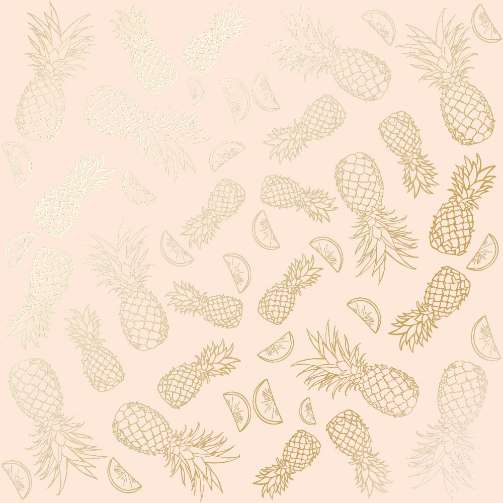 Лист односторонней бумаги с фольгированием  Golden Pineapple Beige от Фабрика Декору, 30,5 х 30,5 см