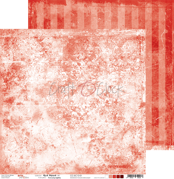 Лист двусторонней бумаги RED MOOD-01, 30х30 см, 190 г/м2, Craft O'Clock