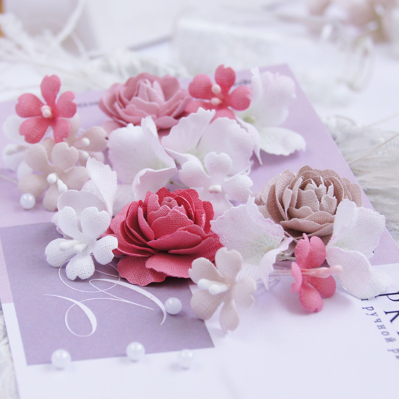Набор цветов "Винтажные облака" от Дины Апкиной ((розы, гортензии, мелкоцветы))Розово-бежевый