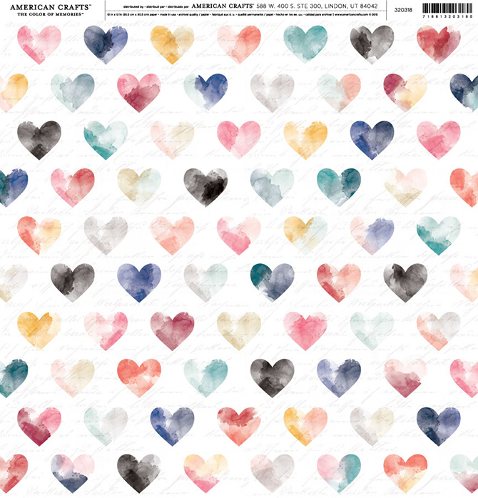 Лист односторонней бумаги Heart Multi Коллекция Moonstruck от American Crafts, 30,5х30,5 см