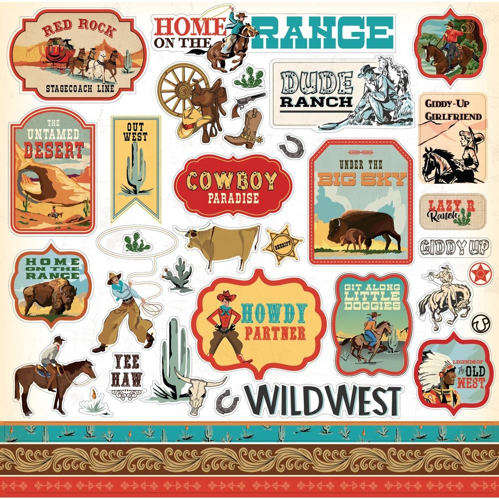 Лист наклеек Cowboy Country Cardstock Stickers от Carta Bella, 30х30 см