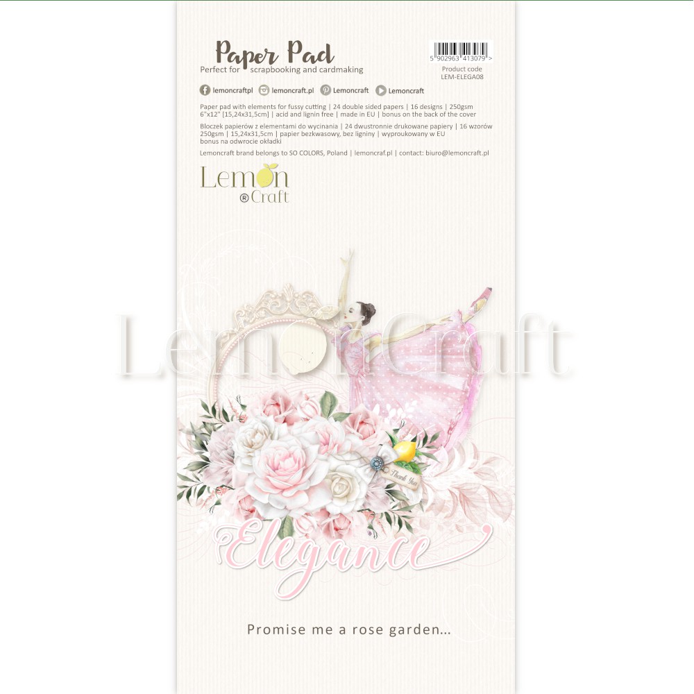Elegance Elements for fussy cutting - Набор двусторонней бумаги для вырезания - от Lemoncraft, 15,24x30,5 см, 24 листа (8 л х 3) + бонус, 250 гр/кв.м