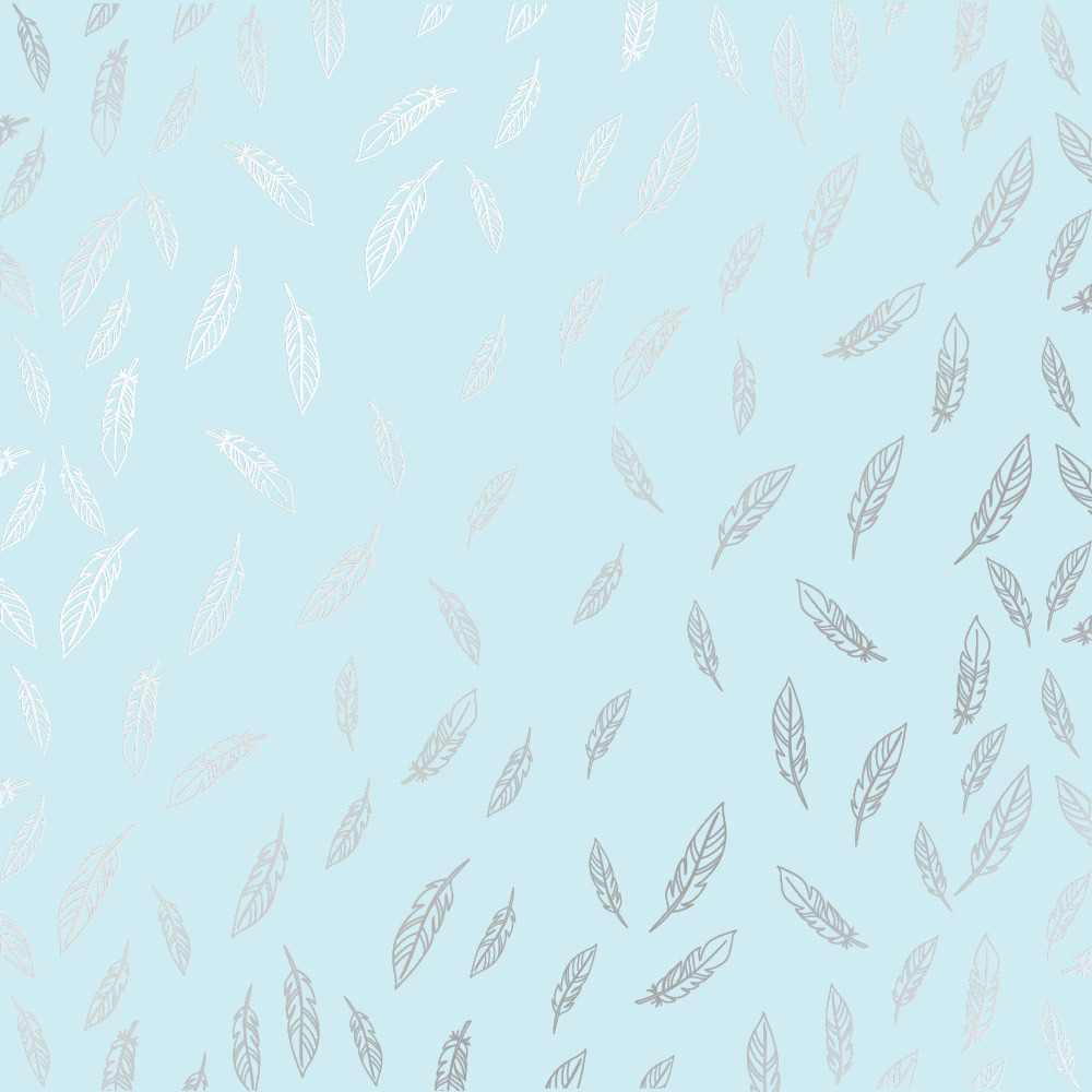 Лист односторонней бумаги с фольгированием Silver Feather Blue от Фабрика Декору, 30,5 х 30,5 см