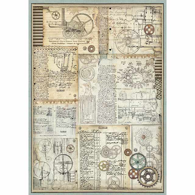 Рисовая бумага А3 "Voyages Fantastiques Gears" от Stamperia, DFSA3032