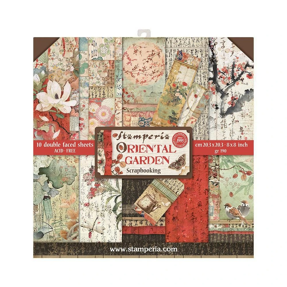 Набор двусторонней бумаги "Oriental Garden" от Stamperia, 10 листов 20,3x20,3