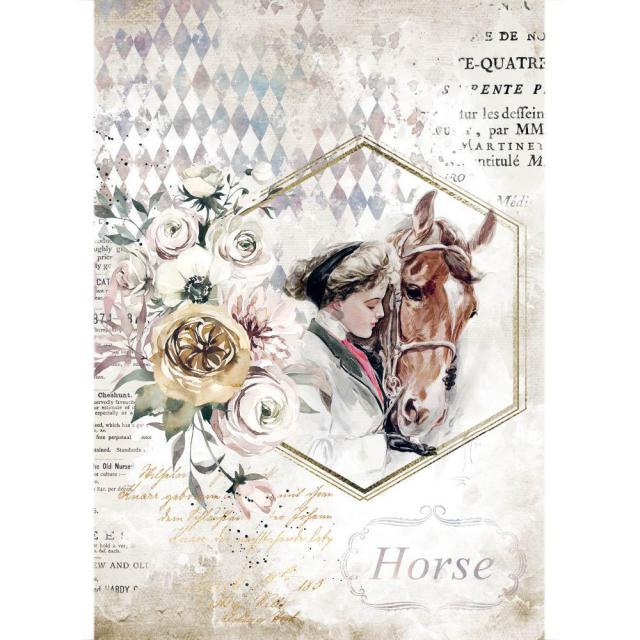 Рисовая бумага А4 "Romantic Horses lady frame" от Stamperia, DFSA4580