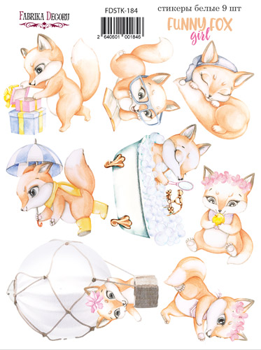 Набор наклеек (стикеров) 9 шт Funny fox girl #184, от Fabrika Decoru
