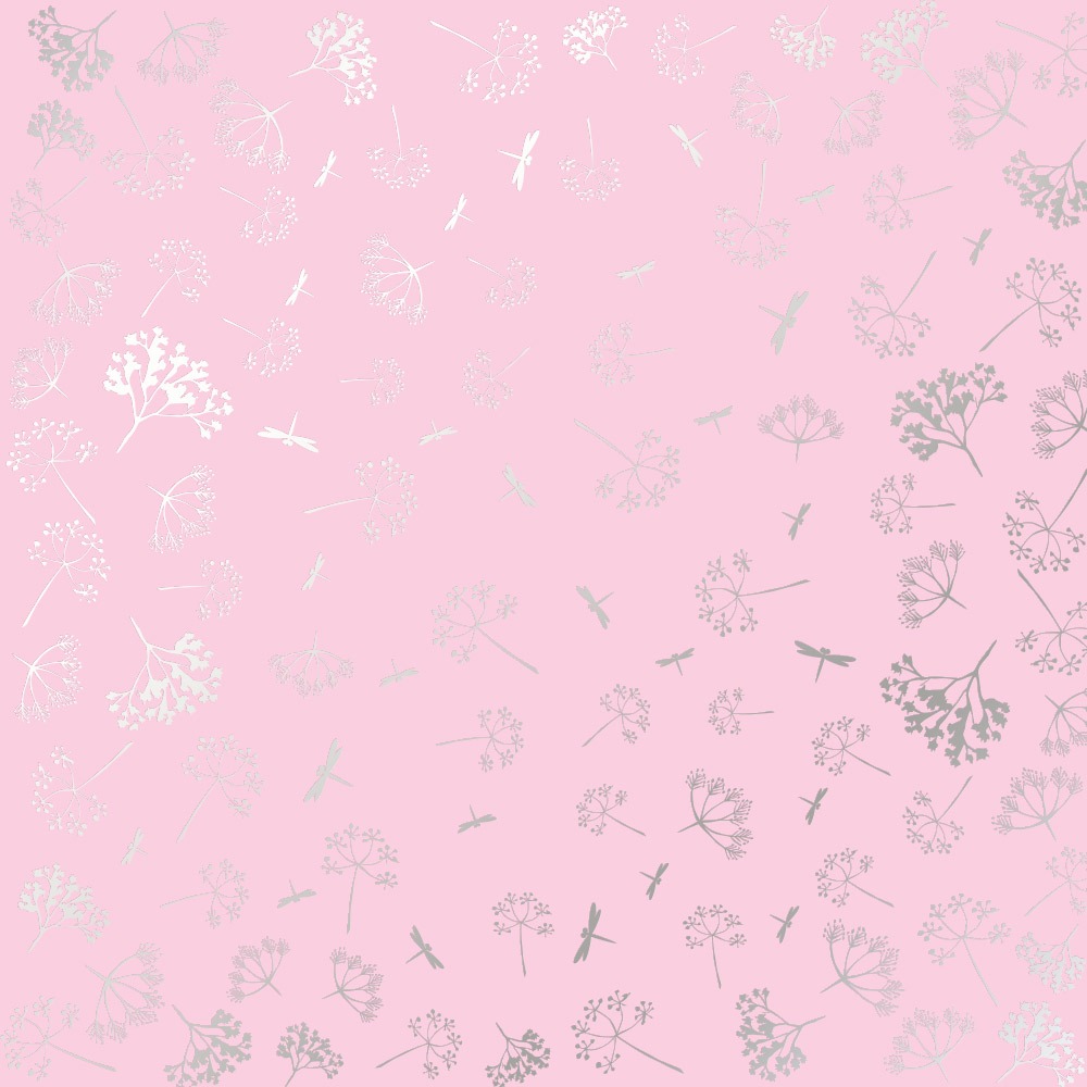 Лист односторонней бумаги с фольгированием Silver Dill Pink от Фабрика Декору, 30,5 х 30,5 см
