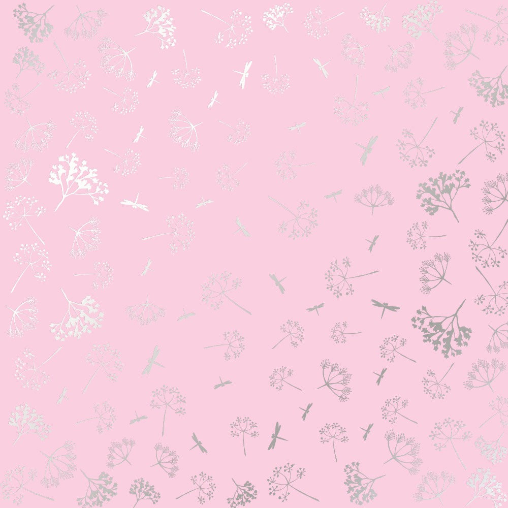 Лист односторонней бумаги с фольгированием Silver Dill Pink от Фабрика Декору, 30,5 х 30,5 см