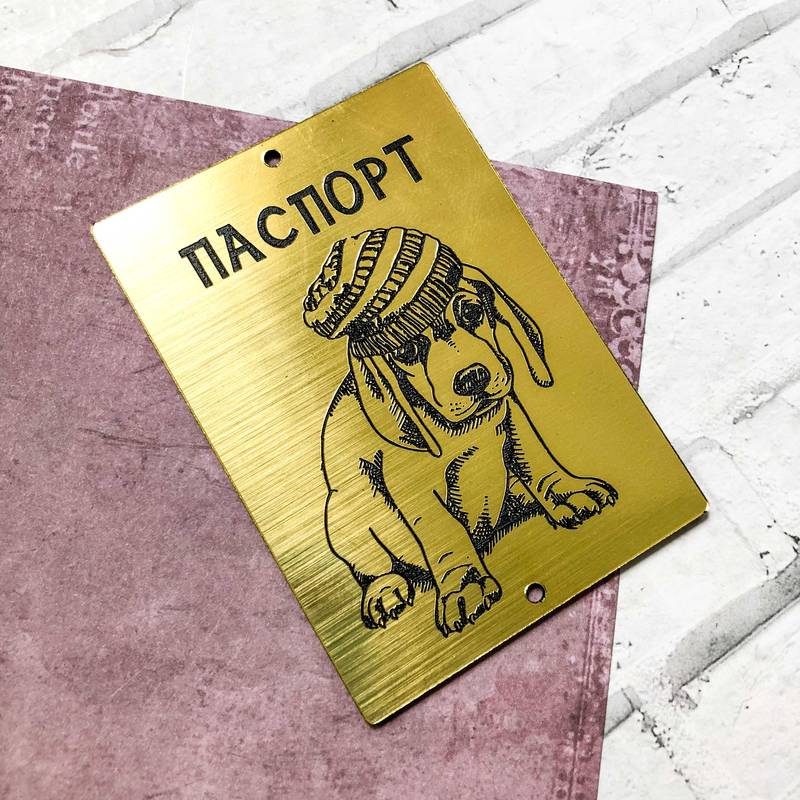 Табличка из пластика "Паспорт с щенком" Золото