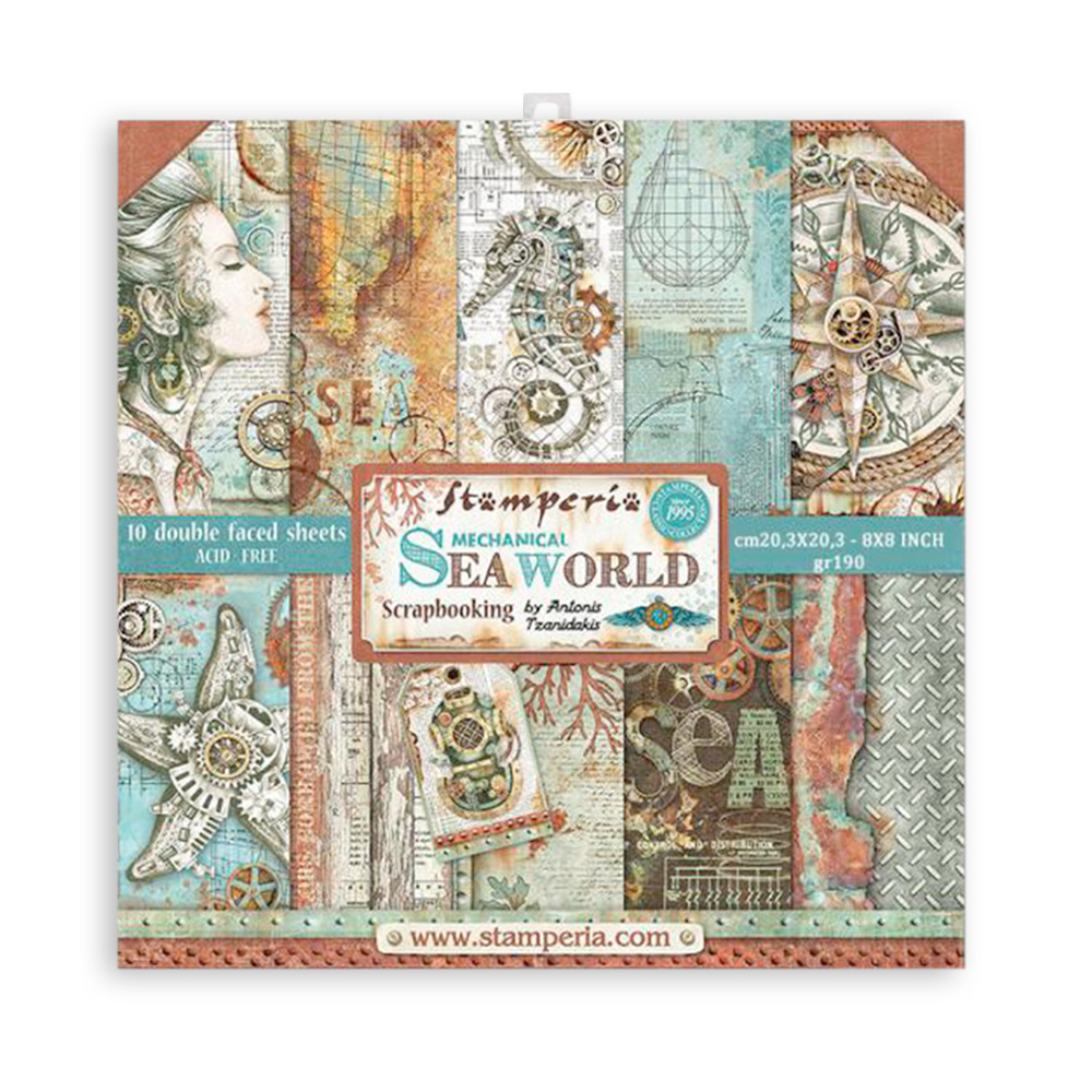 Набор двусторонней бумаги Sea World от Stamperia, 10 листов 20,3x20,3, SBBS13