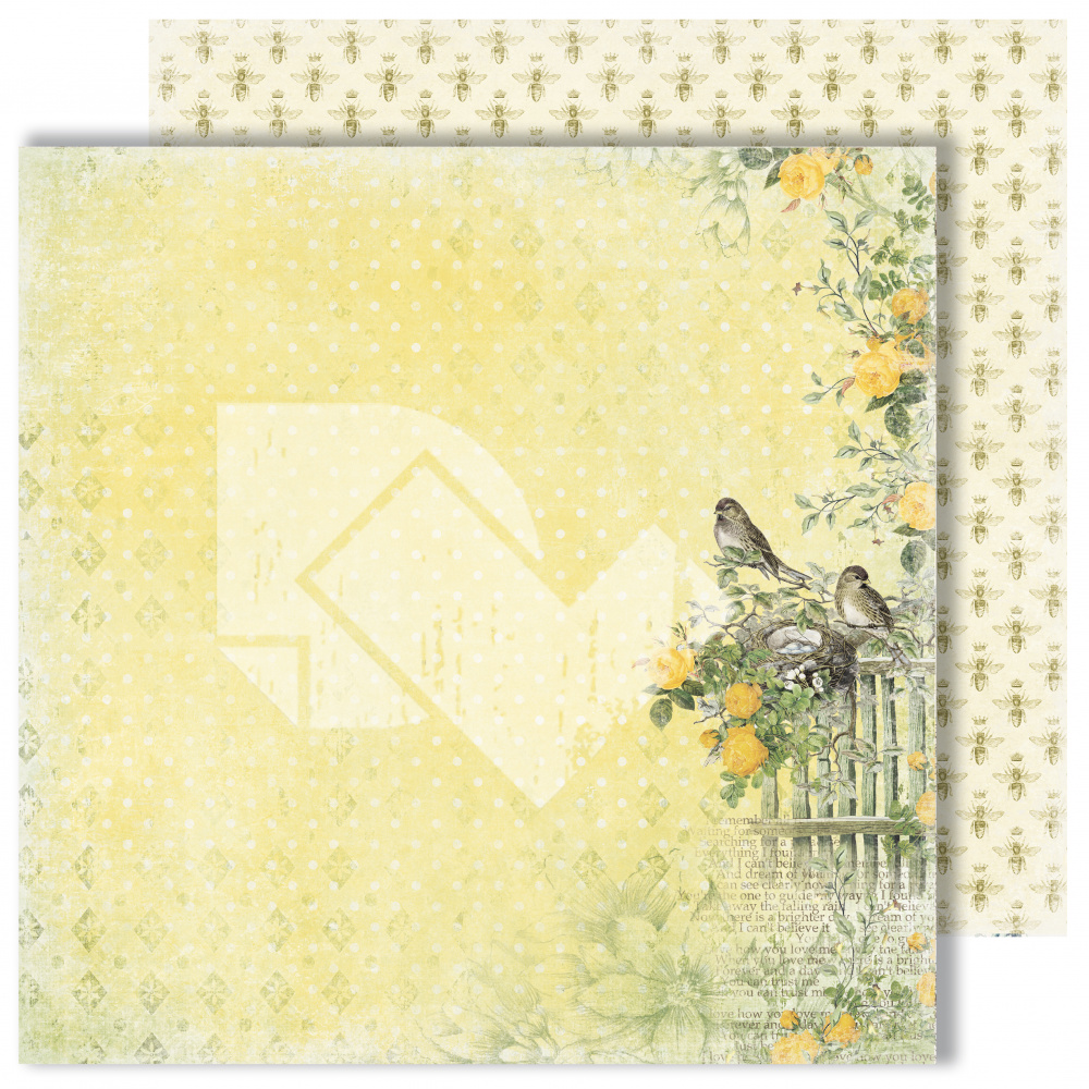 Лист двусторонней бумаги "Bees" из коллекции "Spring holidays", 30,5х30,5 см, пл. 250 г/м от DreamLight Studio