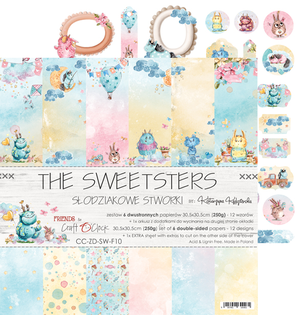 Набор двусторонней бумаги THE SWEETSTERS 30,5x30,5cm, 250 гр/кв.м, 6 л.+ бонус, от Craft O'Clock