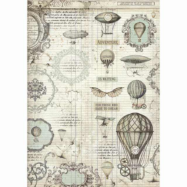 Рисовая бумага А3 "Voyages Fantastiques balloon" от Stamperia, DFSA3031