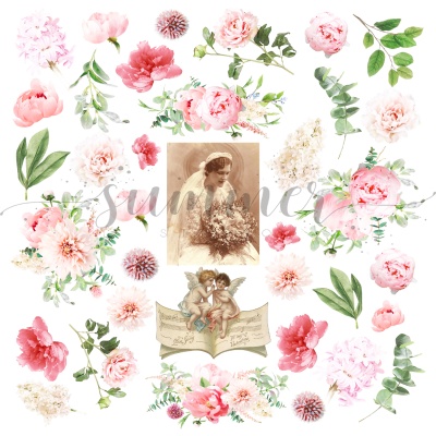 10 шт! Лист для вырезания "Свадебные элементы" (Wedding elements) 30,5х30,5 см (190 г/м), коллекция "Винтажная свадьба" (Vintage wedding), от Саммер Студио (Summer Studio)