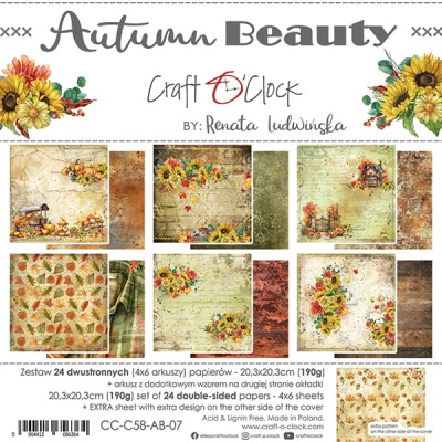 1/4 набора двусторонней бумаги AUTUMN BEAUTY, 6 листов, 20,3x20,3cm, 190 гр./кв.м, от Craft O'Clock