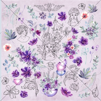 Набор двусторонней бумаги (10 листов + 1 бонус) "Amethyst" 30,5х30,5 см (190 г/м), от Summer Studio