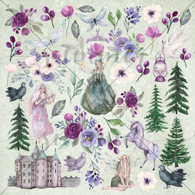 Набор двусторонней бумаги (10 листов + 1 бонус) "Сказка" (Fairy tale) 30,5х30,5 см (250 г/м), от Саммер Студио (Summer Studio)