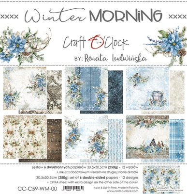 Набор двусторонней бумаги WINTER MORNING 30,5x30,5cm, 250 гр/кв.м, 6 л.+ бонус, от Craft O'Clock