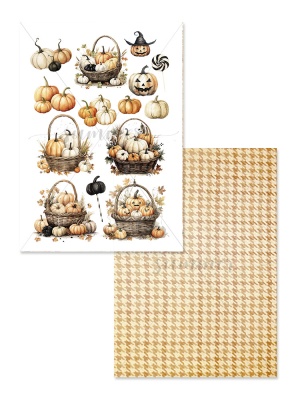 Набор двусторонней бумаги для вырезания "Тыквенный пирог" от GoldenScrap, формат а5, 235г, 18 листов (6 л*3 шт) арт. SS27072024, к коллекции "Бархатный сезон"