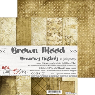 1/3 набора двусторонней бумаги BROWN MOOD 20,3x20,3 см, 190 гр, 5 л.+ бонус, от Craft O'Clock