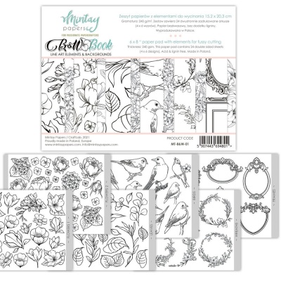 Набор двусторонней  бумаги с элементами для вырезания "BLACK & WHITE book", 24 листа,  15,2х20,3 см, 240 г/м, от Mintay papers