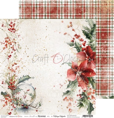 Набор двусторонней бумаги CHRISTMAS TREASURE 30,5x30,5cm, 250 гр/кв.м, 6 л.+ бонус, от Craft O'Clock