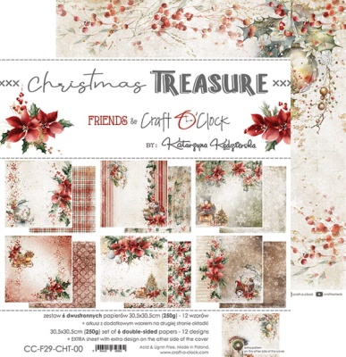 Набор двусторонней бумаги CHRISTMAS TREASURE 30,5x30,5cm, 250 гр/кв.м, 6 л.+ бонус, от Craft O'Clock