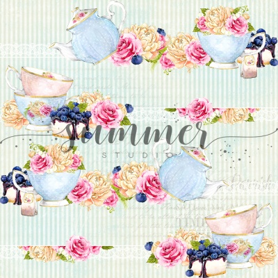 Фоновый набор двусторонней бумаги "Tea party" 20х20 см (190 г/м), от Summer Studio