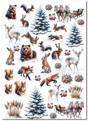 Лист односторонней бумаги для скрапбукинга "Обитатели леса" (обложка) к коллекции "Зимушка" от GoldenScrap, 235 г/м2, арт. GS03102024-1