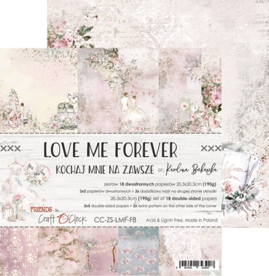 1/3 набора двусторонней бумаги LOVE ME FOREVER, 20,3x20,3cm, 190 гр./кв.м, 5 листов + бонус, от Craft O'Clock