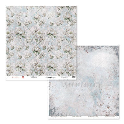 Лист двусторонней бумаги для скрапбукинга "Пионов след" к коллекции "Лето-теплом согрето" от Саммер Студио (Summer Studio) и ИзиБизиХобби (EasyBusyHobby), 30,5*30,5 см, 190г, арт. SSEA-03052024-2