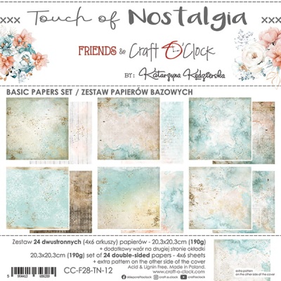 1/4 набора двусторонней фоновой бумаги TOUCH OF NOSTALGIA, 6 листов, 20,3x20,3cm, 190 гр./кв.м, от Craft O'Clock