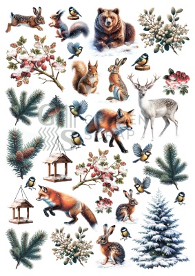 Набор тканевых высечек "Лесные звери" к коллекции "Зимушка" от Голден Скрап (GoldenScrap)