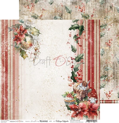 Набор двусторонней бумаги CHRISTMAS TREASURE 30,5x30,5cm, 250 гр/кв.м, 6 л.+ бонус, от Craft O'Clock