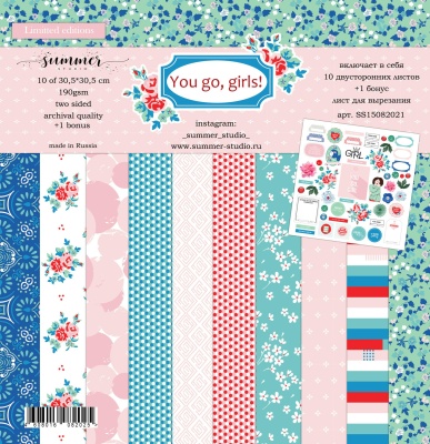 Набор двусторонней бумаги You go, girls! (10 листов +1 бонус), 190гр, 30,5*30,5см, SS15082021, от Summer Studio